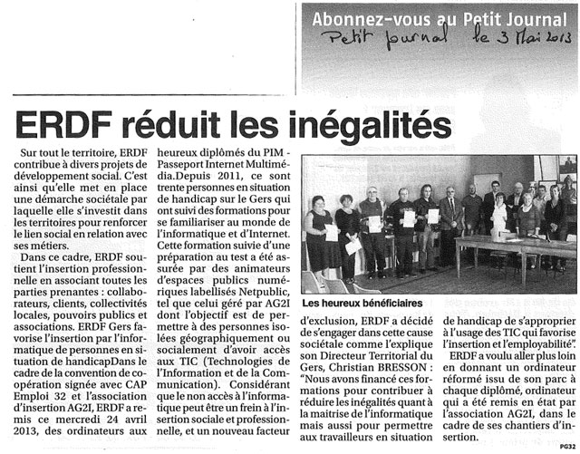 LE PETIT JOURNAL DE NOGARO. ERDF rduit les ingalits